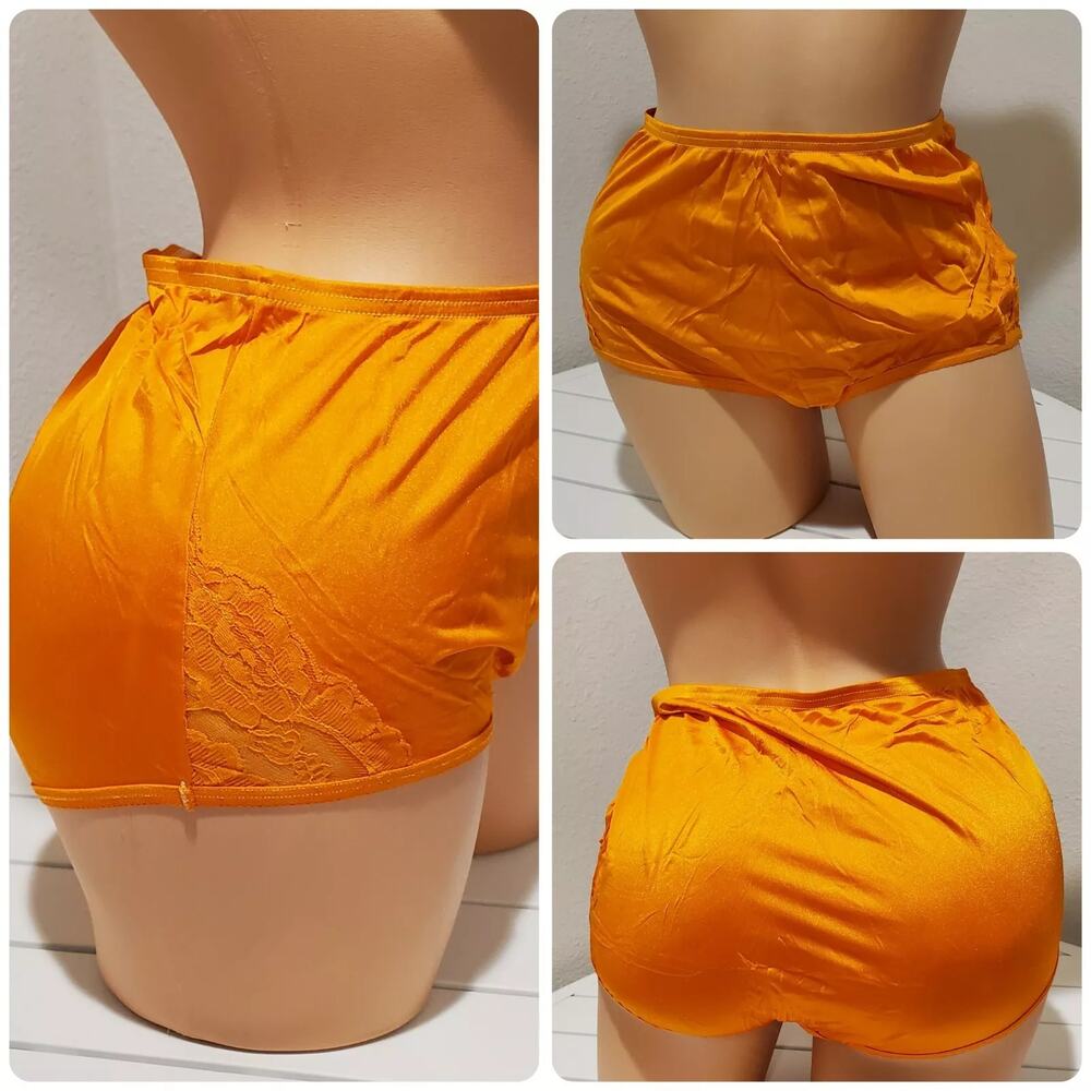 Vanity Fair Lace Nouveau Nylon Full Cut Panty Lace Shiny Orange Shock